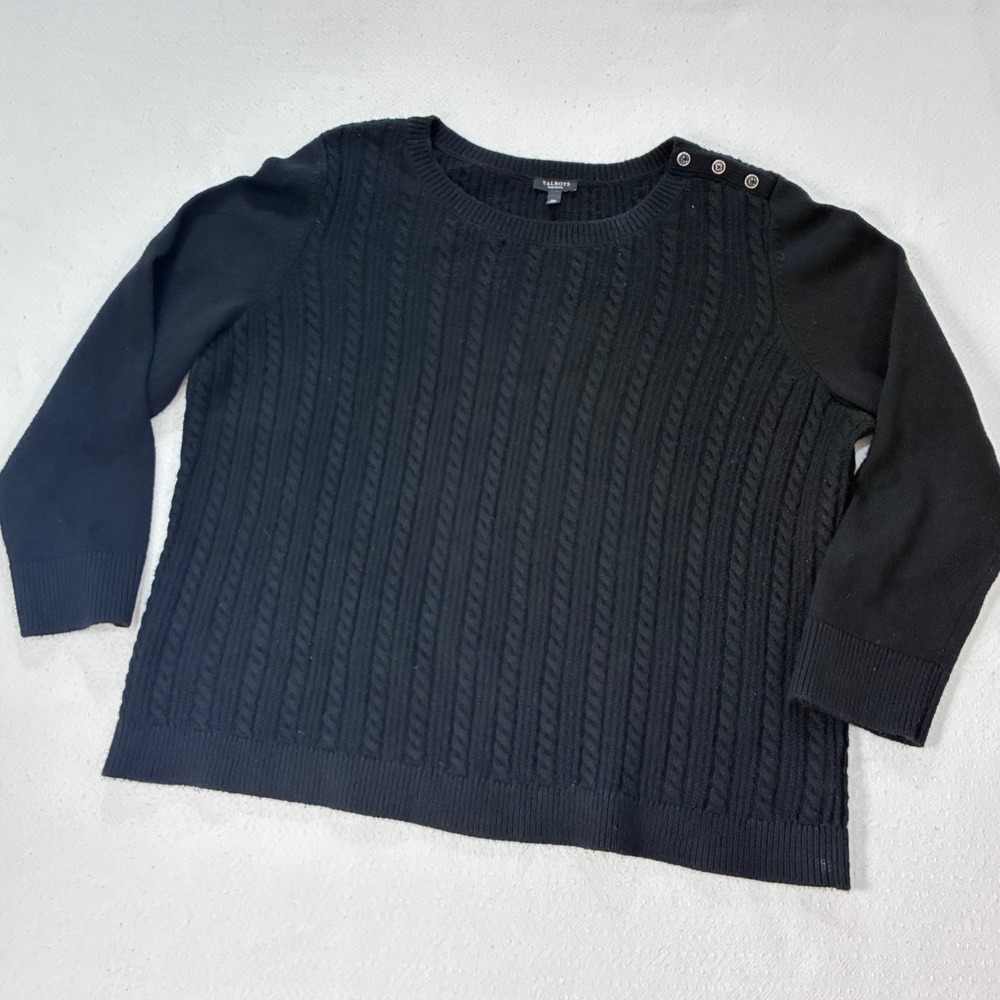 Talbots Sweater Cable Knit Cotton‎ Blend Black Preppy Classic 2XP